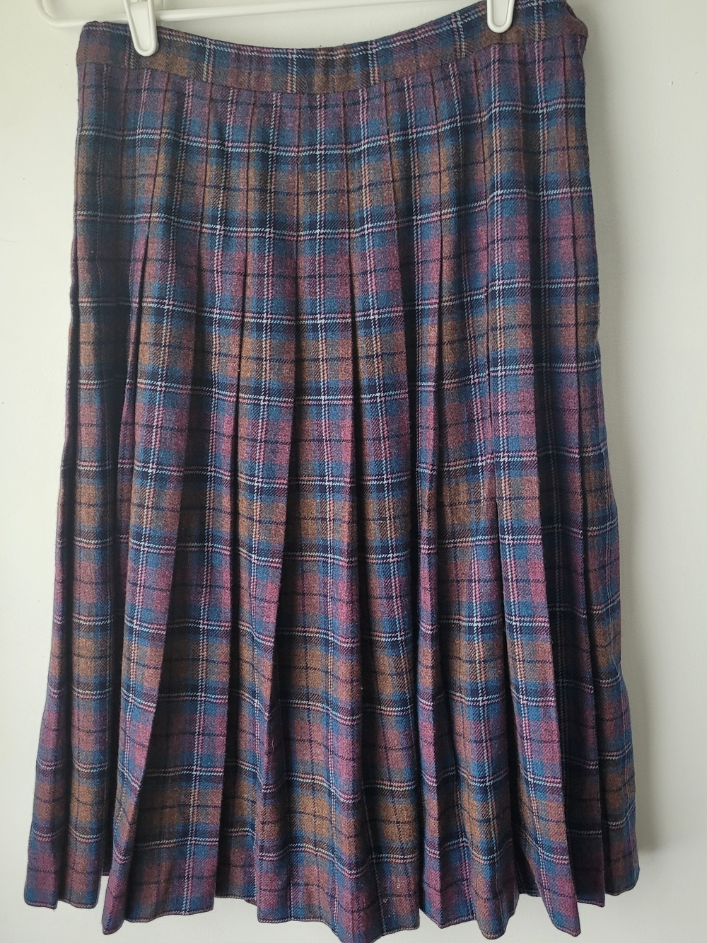 Vintage Pendleton Blue and Brown Wool Pleated Plaid Skirt Size 12 Petite